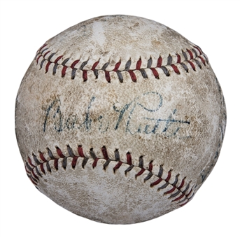 1930s New York Yankees Multi Signed OAL Harridge Baseball With 5 Signatures Including Babe Ruth & Lou Gehrig (JSA)